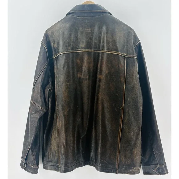 VTG 80's Daniel Cremieux Mens Sz XL Aged Leather Bomber Brown Burnished Jacket - Picture 2 of 16